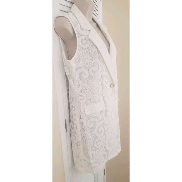NWT $108 NANETTE LEPORE CANNOLI CREAM LONG LACE VEST SZ MEDIUM - Picture 5 of 12